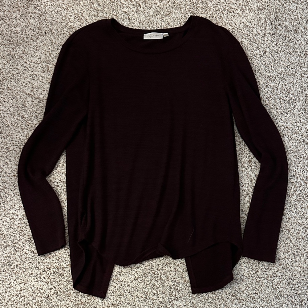 RD Style Dark Maroon Long Sleeve Open Back Top